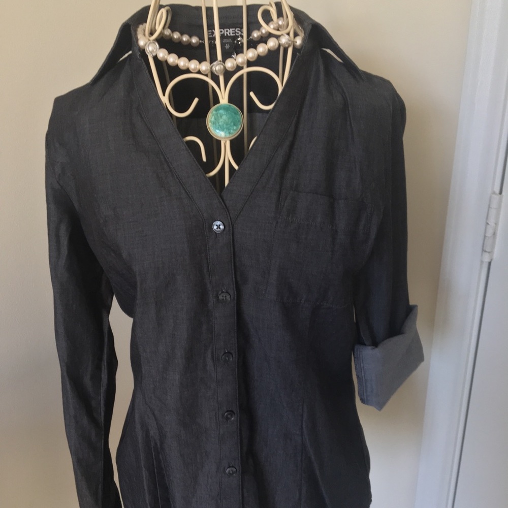 Express Grey Long Sleeve Button Down Size XS Shirt